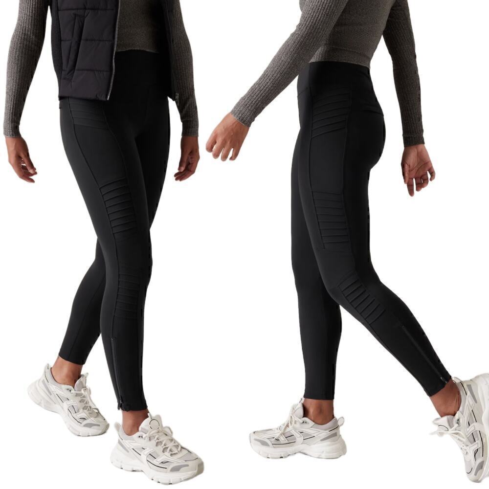 Athleta Black Delancey Moto Tight Athletic Ankle Zip Leggings Size Small Workout